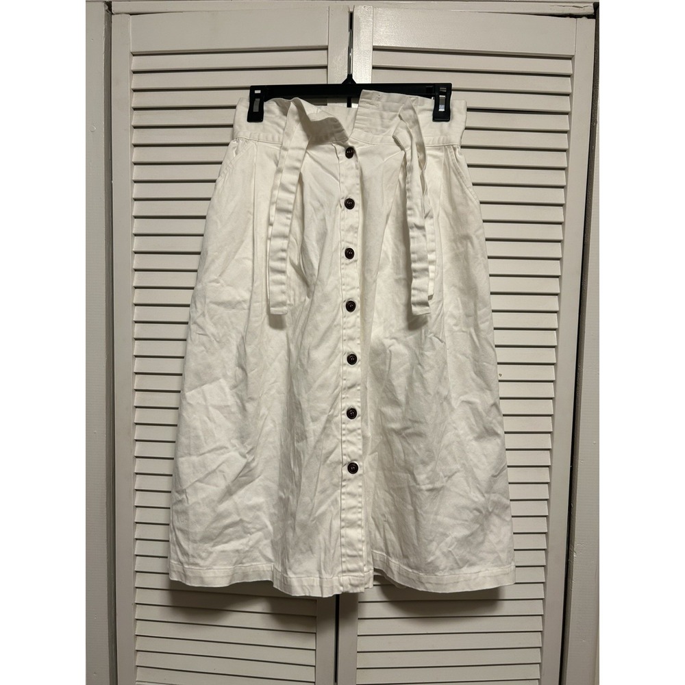GIANNI BINI WHITE FRONT BUTTON MIDI SKIRT SIZE 2 missing top buttons